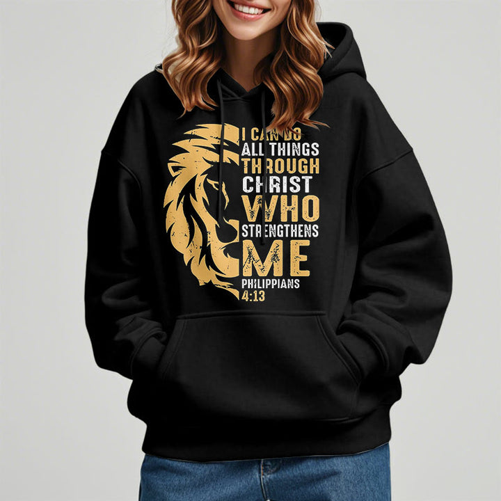 Quotation Style Christ Strengthens Me Fleece Lined Polyester Hoodie