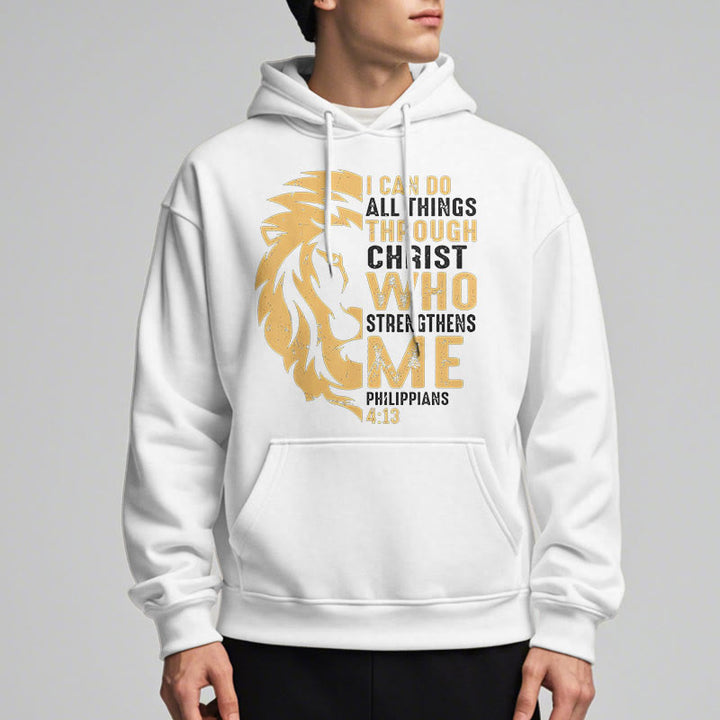 Quotation Style Christ Strengthens Me Fleece Lined Polyester Hoodie