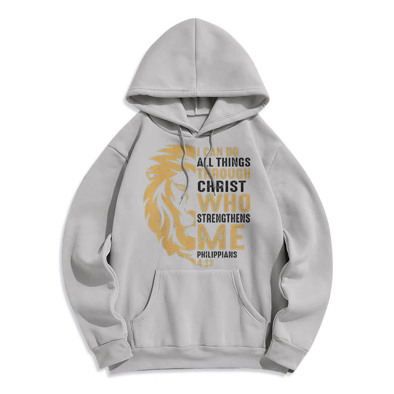 Quotation Style Christ Strengthens Me Fleece Lined Polyester Hoodie