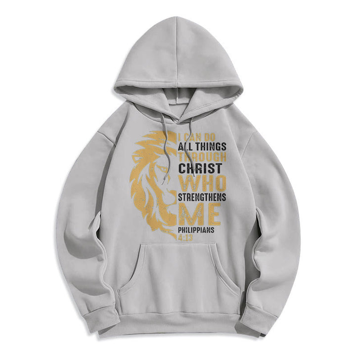 Christianartworkshop Quotation Style Christ Strengthens Me Fleece Lined Polyester Hoodie - Grey - 2XL - image 30