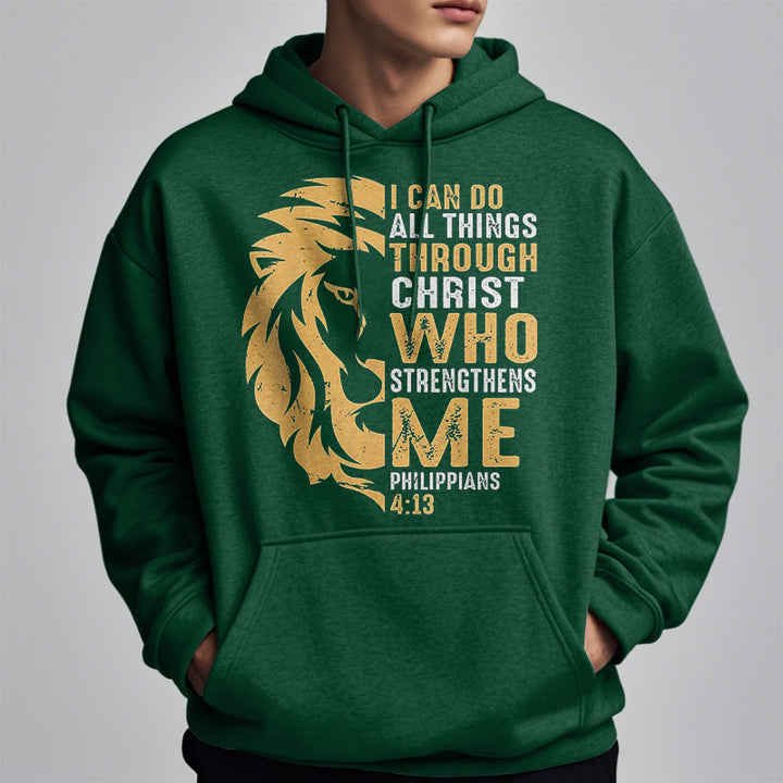 Quotation Style Christ Strengthens Me Fleece Lined Polyester Hoodie