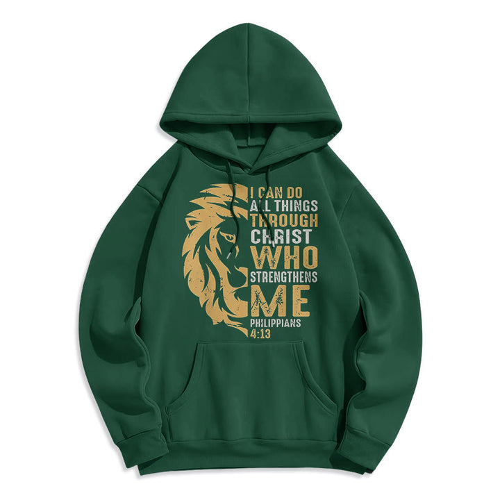 Quotation Style Christ Strengthens Me Fleece Lined Polyester Hoodie - Green - 2XL - image 0