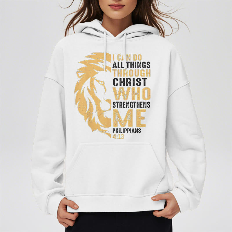 Quotation Style Christ Strengthens Me Fleece Lined Polyester Hoodie