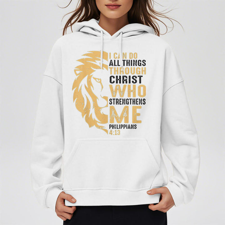 Quotation Style Christ Strengthens Me Fleece Lined Polyester Hoodie