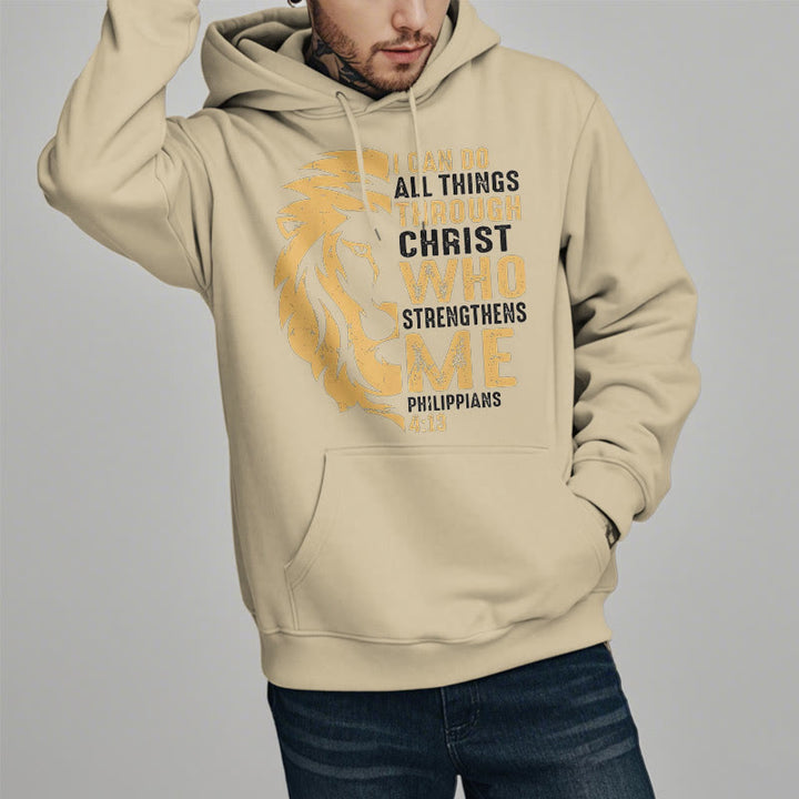Quotation Style Christ Strengthens Me Fleece Lined Polyester Hoodie