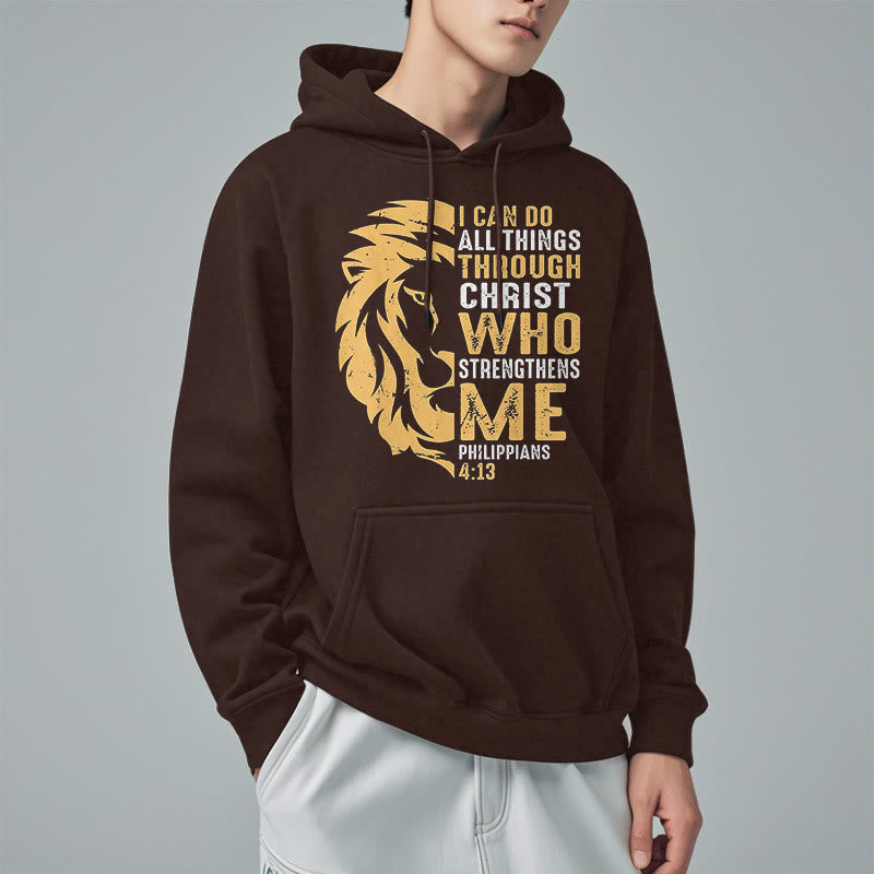 Quotation Style Christ Strengthens Me Fleece Lined Polyester Hoodie