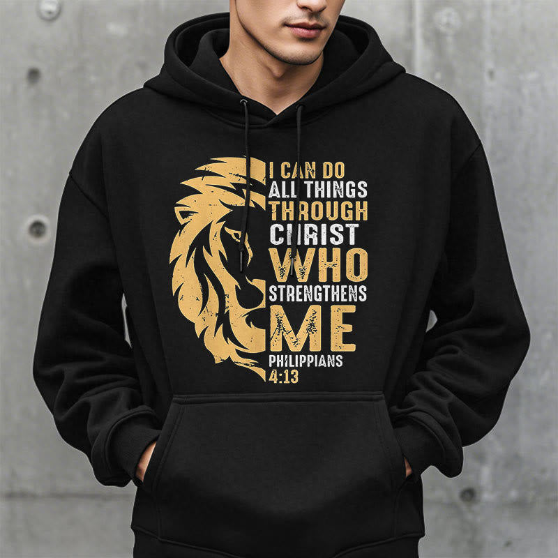 Quotation Style Christ Strengthens Me Fleece Lined Polyester Hoodie