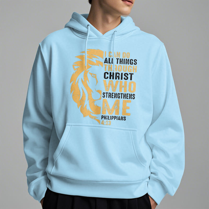 Quotation Style Christ Strengthens Me Fleece Lined Polyester Hoodie