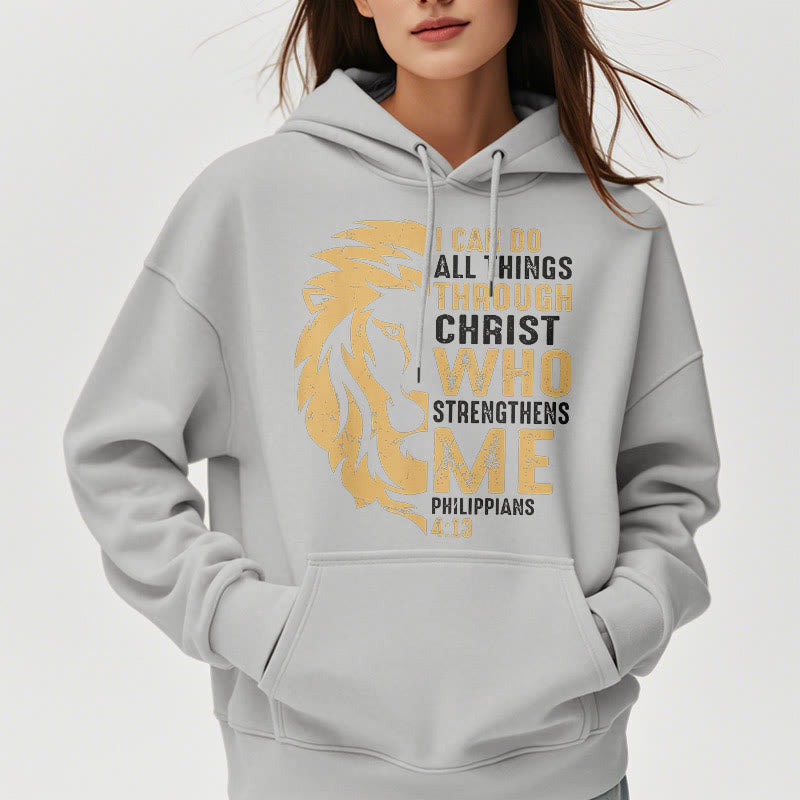 Quotation Style Christ Strengthens Me Fleece Lined Polyester Hoodie