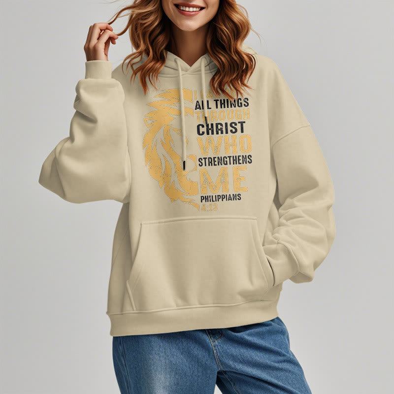 Quotation Style Christ Strengthens Me Fleece Lined Polyester Hoodie