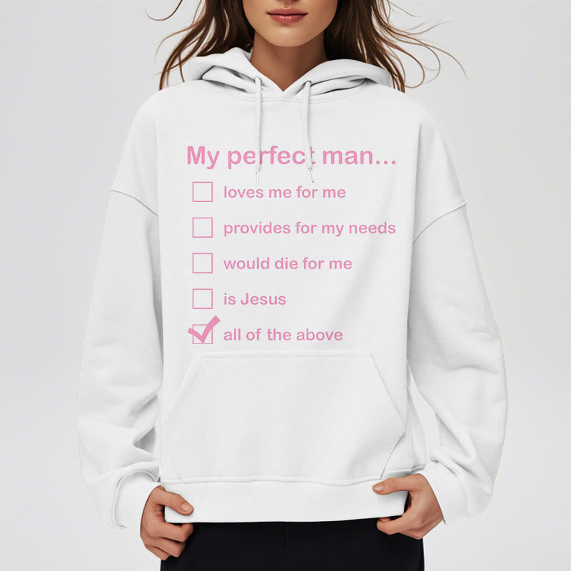 Christianartworkshop  Modern Style My Perfect Man Is Jesus Fleece Lined Polyester Hoodie - image 1