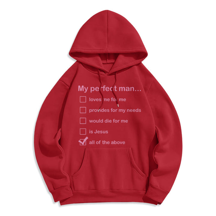 Christianartworkshop  Modern Style My Perfect Man Is Jesus Fleece Lined Polyester Hoodie - Red - 2XL - image 35