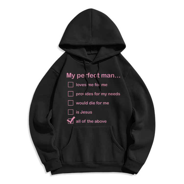 Christianartworkshop  Modern Style My Perfect Man Is Jesus Fleece Lined Polyester Hoodie - Black - 2XL - image 5