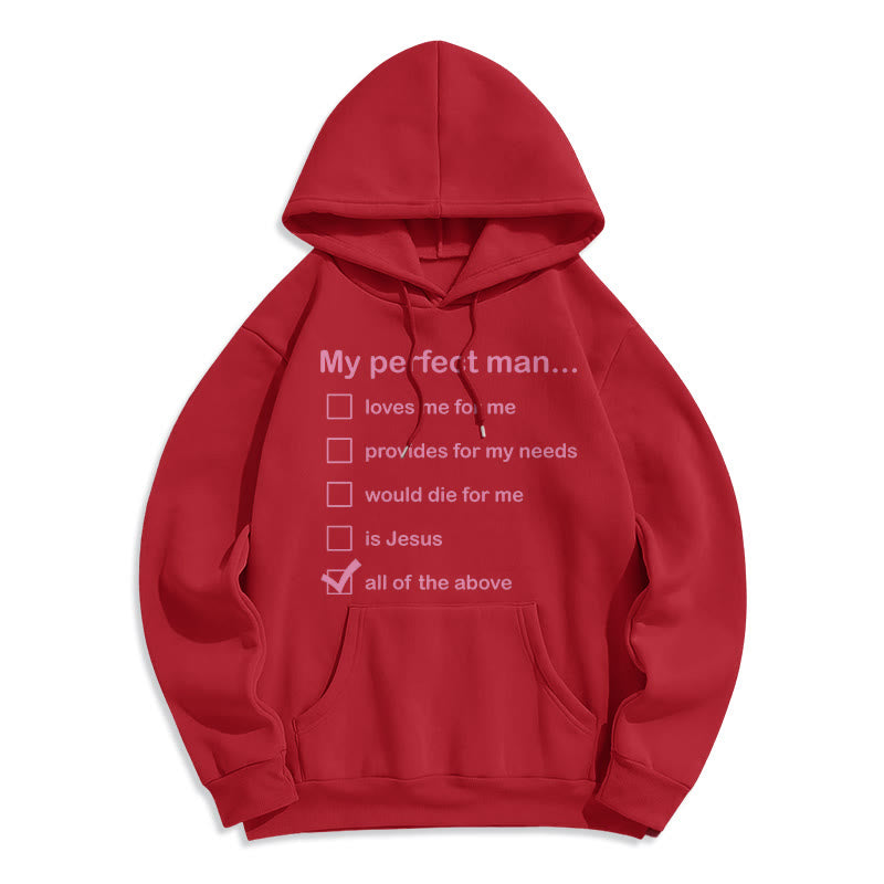 Christianartworkshop  Modern Style My Perfect Man Is Jesus Fleece Lined Polyester Hoodie - Red - 2XL - image 35