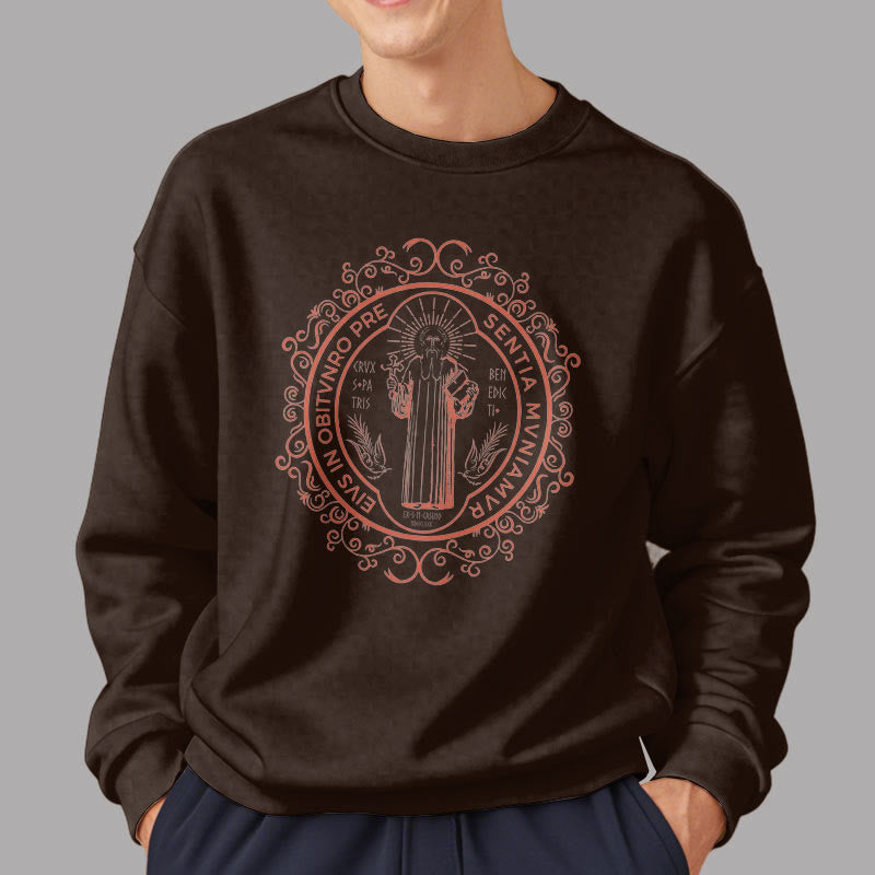 Classic Style Floral St. Benedict Embelm Fleece Lined Polyester Sweatshirt - image 17