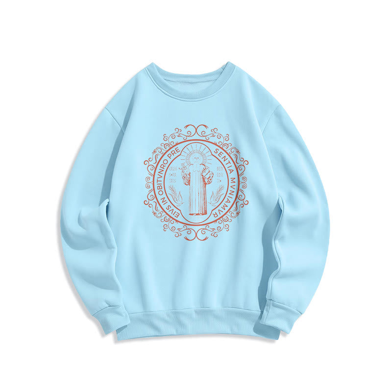 Classic Style Floral St. Benedict Embelm Fleece Lined Polyester Sweatshirt - Blue - 2XL - image 25