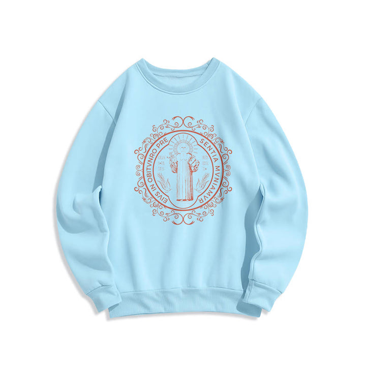 Classic Style Floral St. Benedict Embelm Fleece Lined Polyester Sweatshirt - Blue - 2XL - image 25