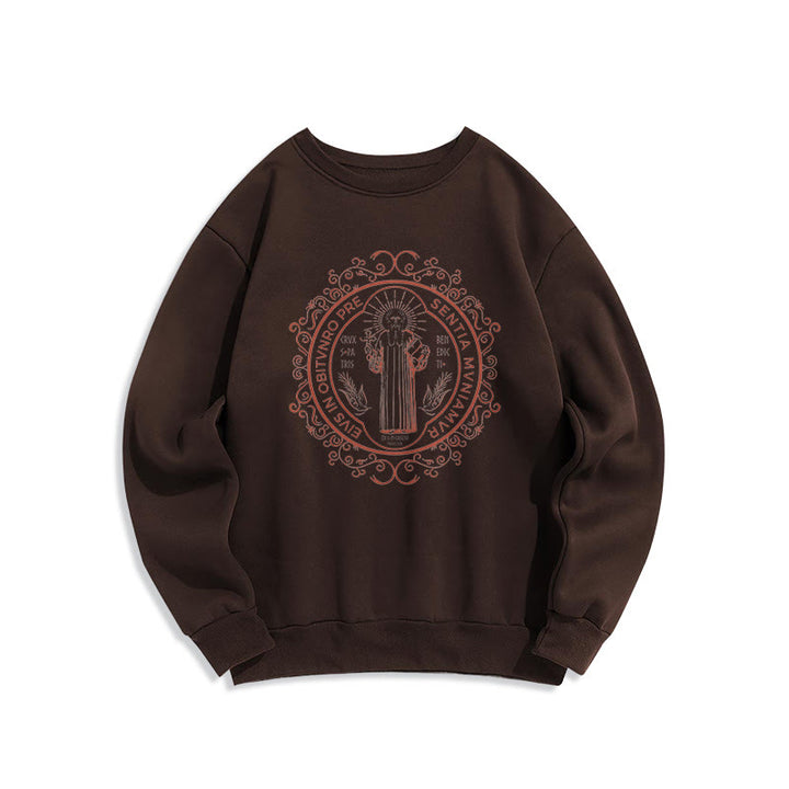 Classic Style Floral St. Benedict Embelm Fleece Lined Polyester Sweatshirt - Brown - 2XL - image 15