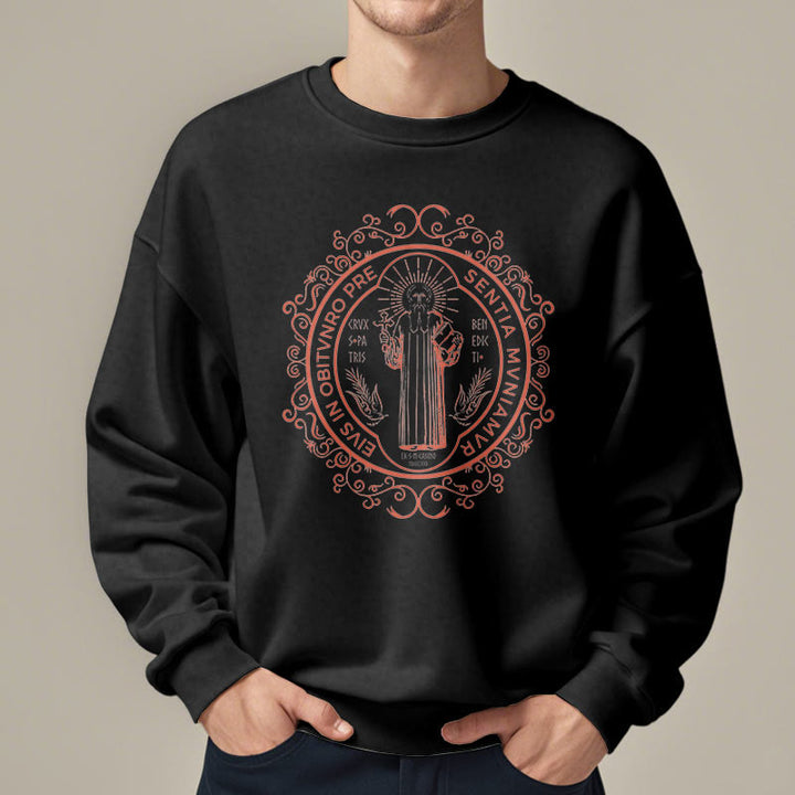 Classic Style Floral St. Benedict Embelm Fleece Lined Polyester Sweatshirt - image 1