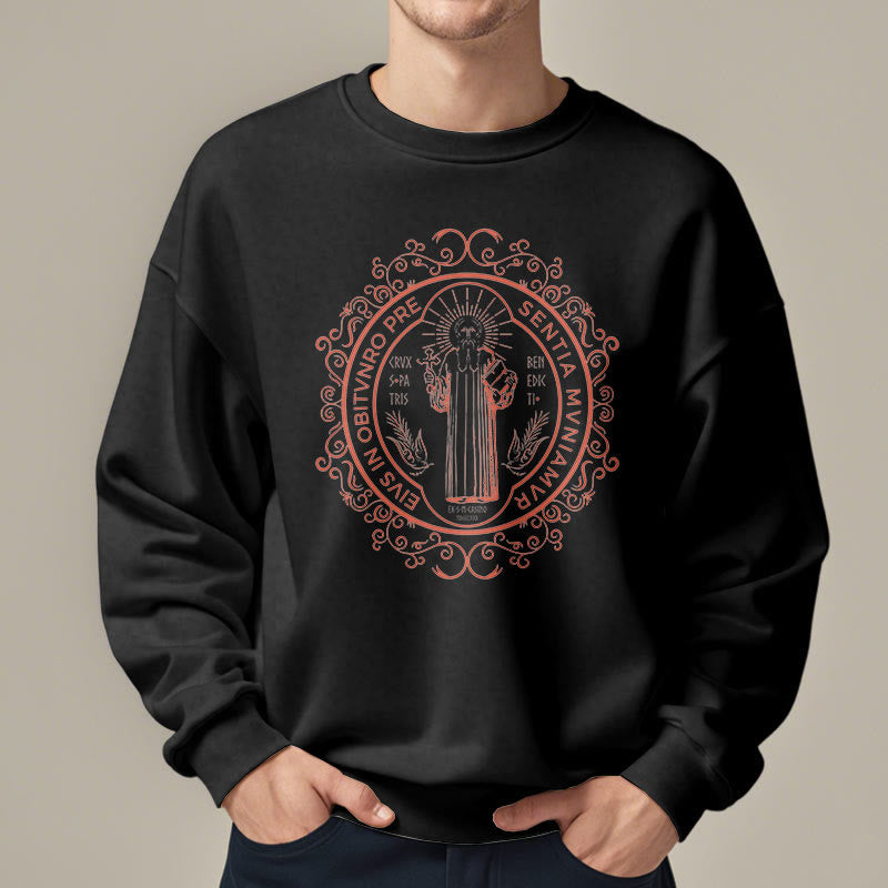 Christianartworkshop Classic Style Floral St. Benedict Embelm Fleece Lined Polyester Sweatshirt - image 1