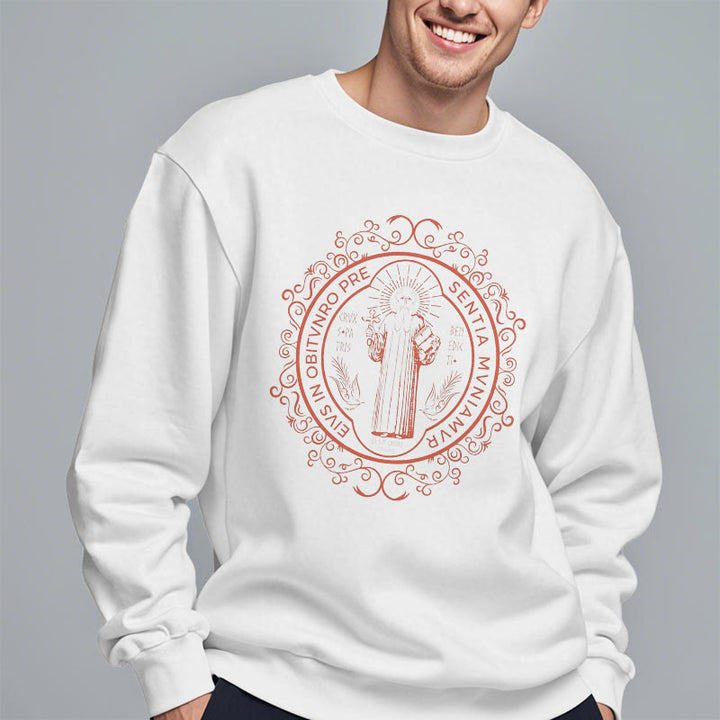 Classic Style Floral St. Benedict Embelm Fleece Lined Polyester Sweatshirt - image 7