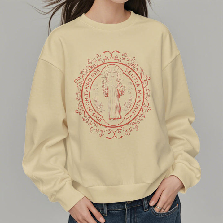 Classic Style Floral St. Benedict Embelm Fleece Lined Polyester Sweatshirt - image 12