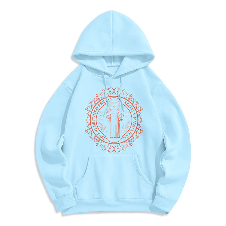 Classic Style Floral St. Benedict Embelm Fleece Lined Polyester Hoodie - Blue - 2XL - image 25