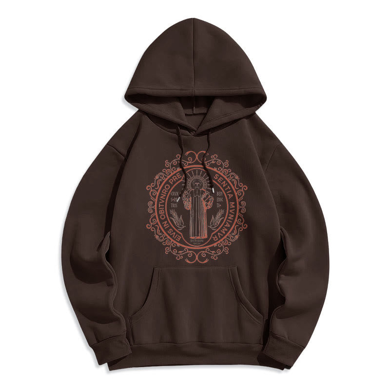 Classic Style Floral St. Benedict Embelm Fleece Lined Polyester Hoodie - Brown - 2XL - image 15