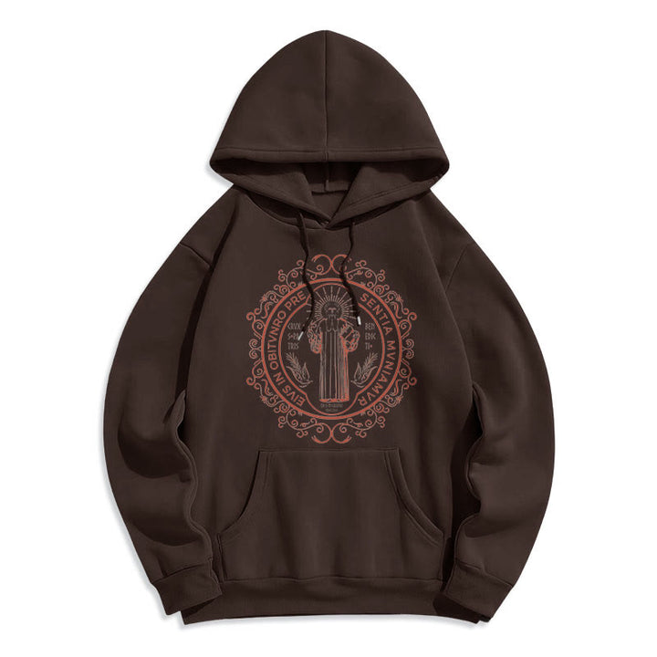 Classic Style Floral St. Benedict Embelm Fleece Lined Polyester Hoodie - Brown - 2XL - image 15