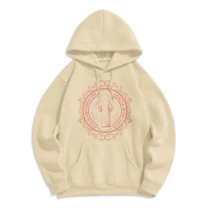 Classic Style Floral St. Benedict Embelm Fleece Lined Polyester Hoodie - Beige - 2XL - image 10