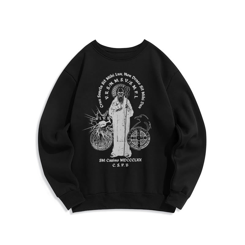 Classic Style St. Benedict Figure Fleece Lined Polyester Sweatshirt - Black - 2XL - image 0