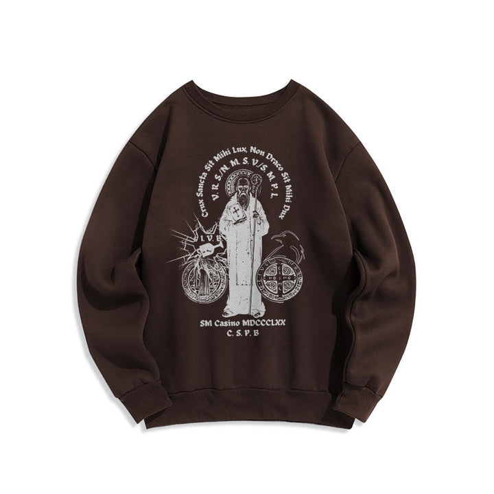 Christianartworkshop Classic Style St. Benedict Figure Fleece Lined Polyester Sweatshirt - Brown - 2XL - image 15