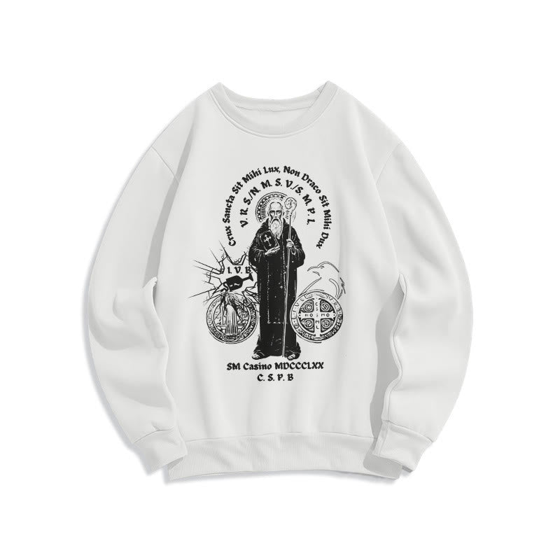 Classic Style St. Benedict Figure Fleece Lined Polyester Sweatshirt - White - 2XL - image 5