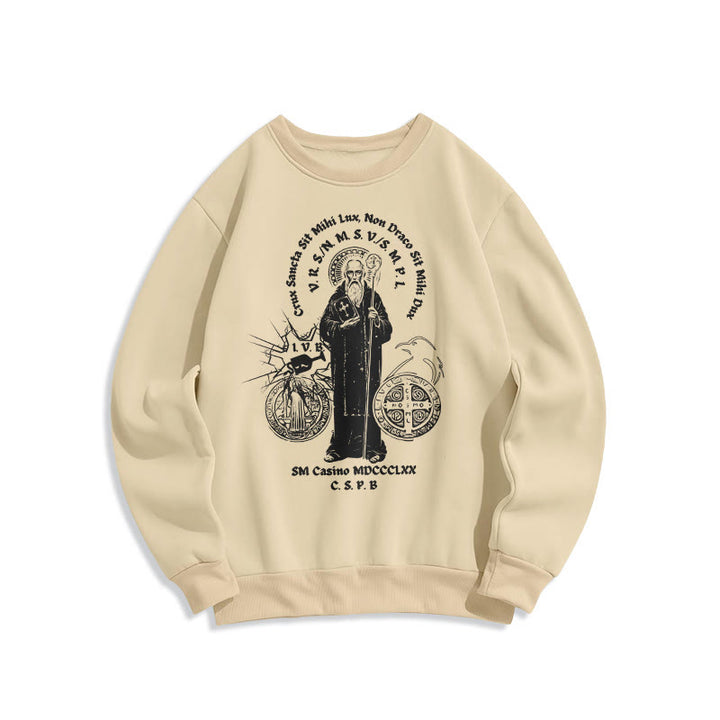 Classic Style St. Benedict Figure Fleece Lined Polyester Sweatshirt - Beige - 2XL - image 10