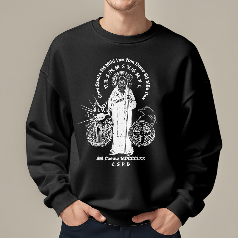 Classic Style St. Benedict Figure Fleece Lined Polyester Sweatshirt - image 2