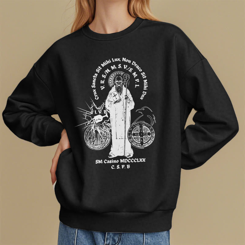 Christianartworkshop Classic Style St. Benedict Figure Fleece Lined Polyester Sweatshirt - image 1