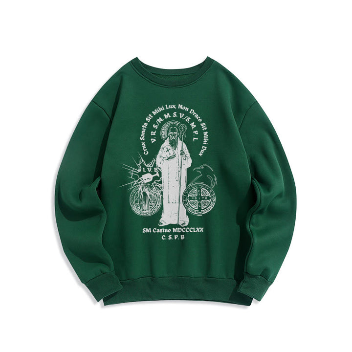 Classic Style St. Benedict Figure Fleece Lined Polyester Sweatshirt - Green - 2XL - image 20