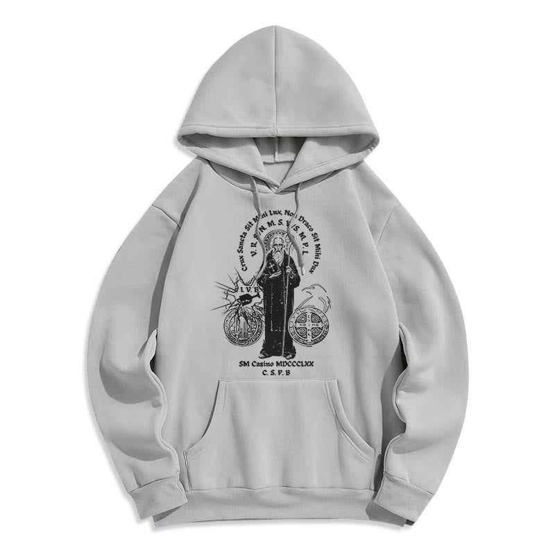 Christianartworkshop Classic Style St. Benedict Figure Fleece Lined Polyester Hoodie - Grey - 2XL - image 30