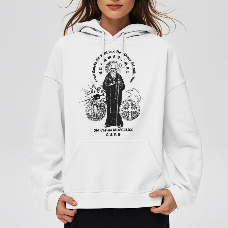 Christianartworkshop Classic Style St. Benedict Figure Fleece Lined Polyester Hoodie - image 7