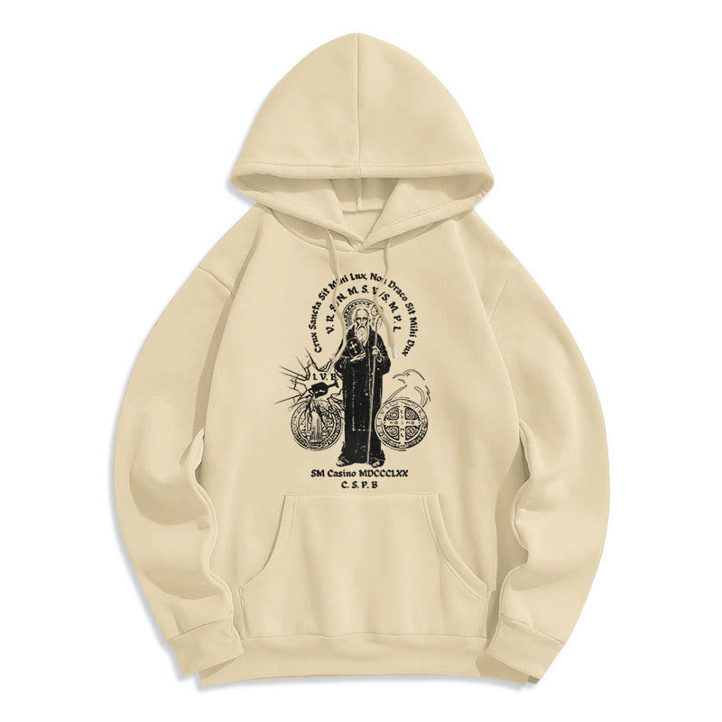 Christianartworkshop Classic Style St. Benedict Figure Fleece Lined Polyester Hoodie - Beige - 2XL - image 10