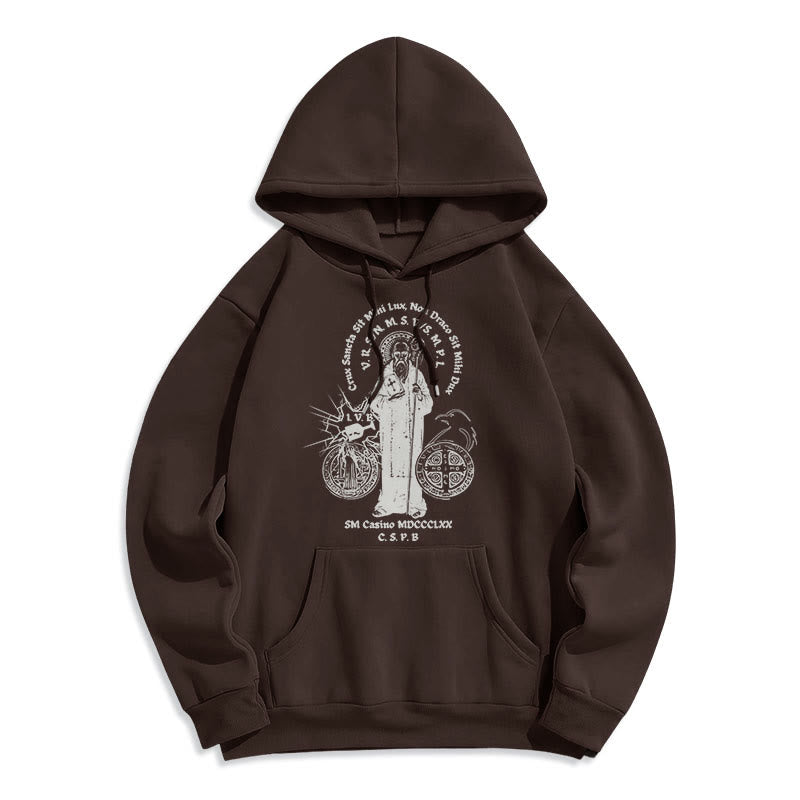 Christianartworkshop Classic Style St. Benedict Figure Fleece Lined Polyester Hoodie - Brown - 2XL - image 15