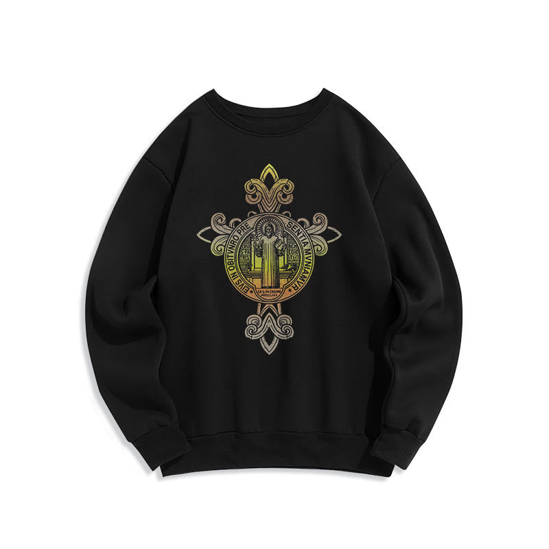 Colored Style St. Benedict Emblem Scrollwork Fleece Lined Polyester Sweatshirt - Black - 2XL - image 0