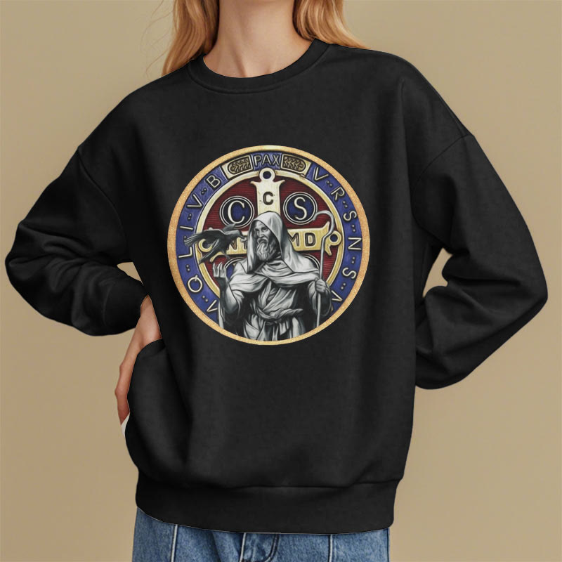 Classic Colored Style St. Benedict Figure Emblem Fleece Lined Polyester Sweatshirt - image 1