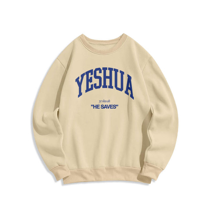 Christianartworkshop Classic Style Yeshua He Saves Fleece Lined Polyester Sweatshirt - Beige - 2XL - image 5
