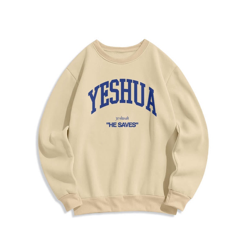 Christianartworkshop Classic Style Yeshua He Saves Fleece Lined Polyester Sweatshirt - Beige - 2XL - image 5