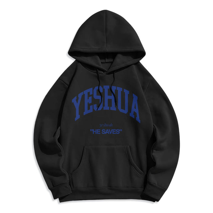 Christianartworkshop Classic Style Yeshua He Saves Fleece Lined Polyester Hoodie - Black - 2XL - image 0