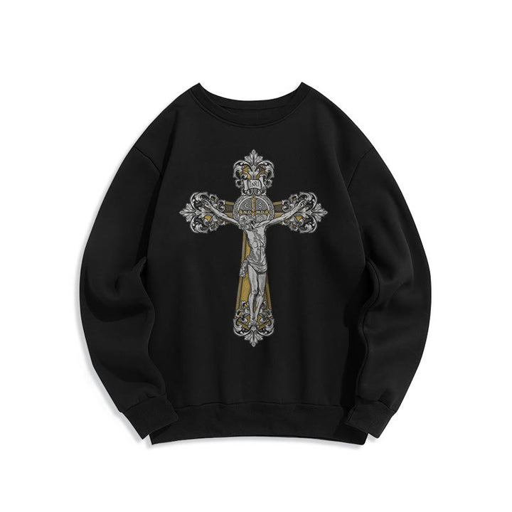 Classic Style St. Benedict Cruxifix Faith Fleece Lined Polyester Sweatshirt - Black - 2XL - image 0