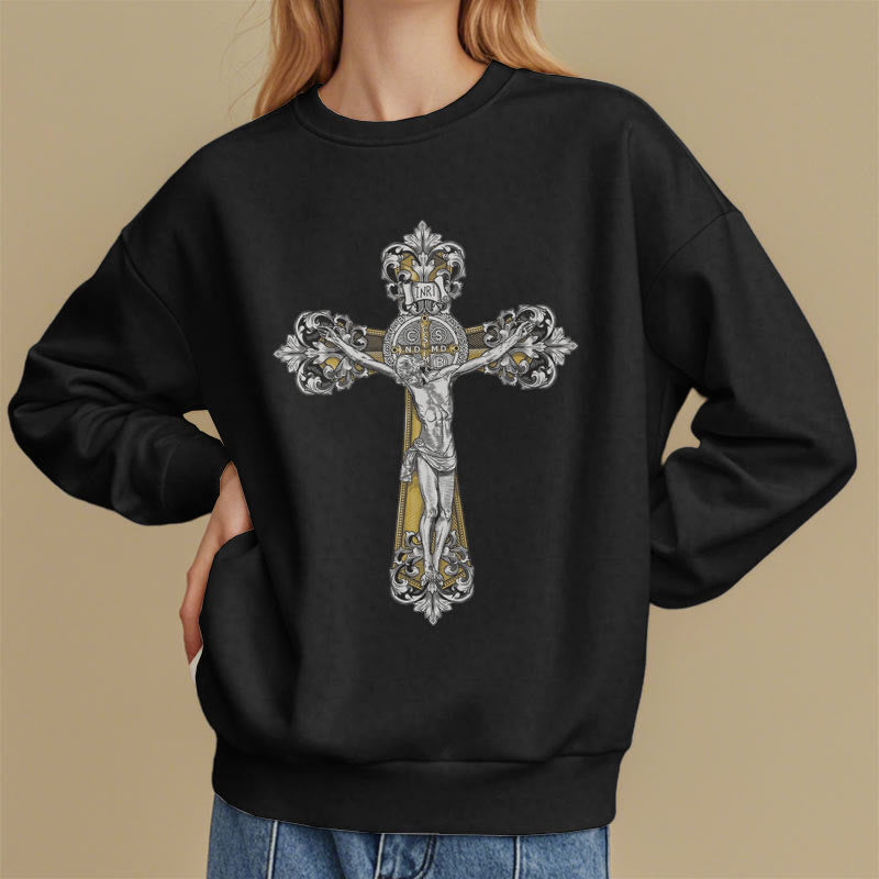 Christianartworkshop Classic Style St. Benedict Cruxifix Faith Fleece Lined Polyester Sweatshirt - image 1