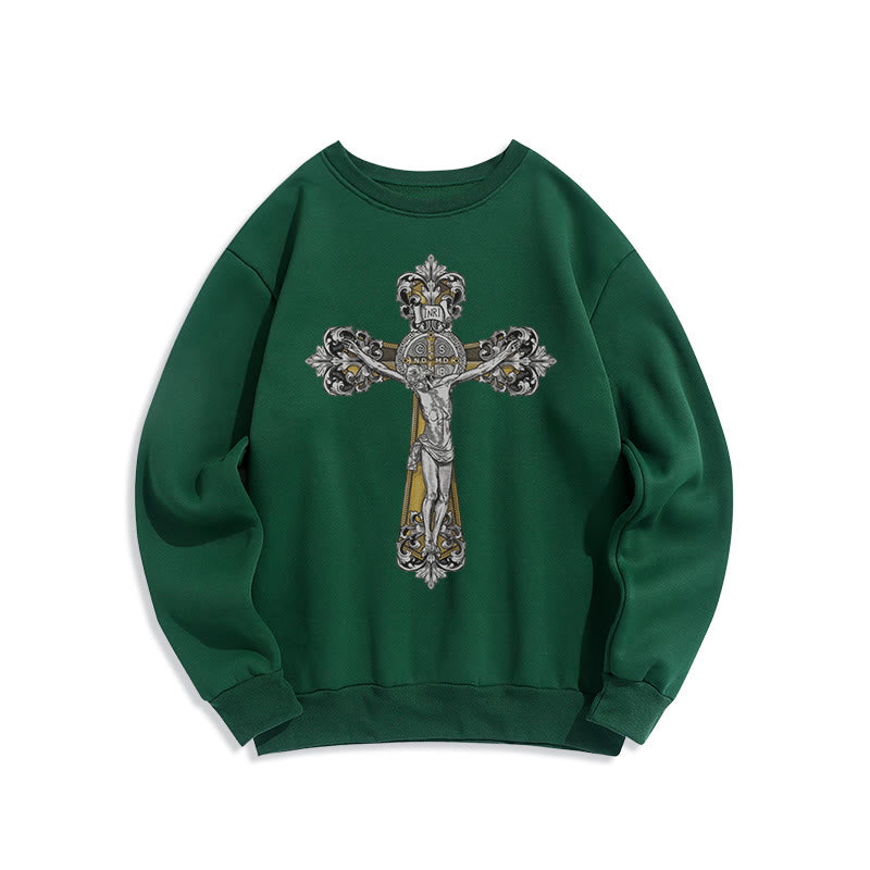 Christianartworkshop Classic Style St. Benedict Cruxifix Faith Fleece Lined Polyester Sweatshirt - Green - 2XL - image 20