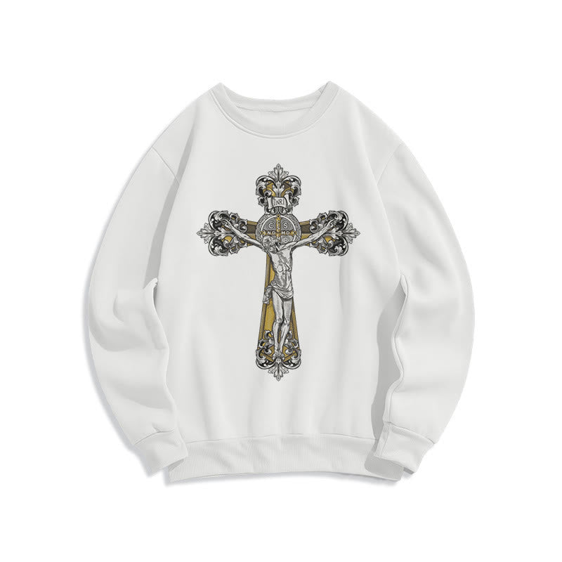 Classic Style St. Benedict Cruxifix Faith Fleece Lined Polyester Sweatshirt - White - 2XL - image 5